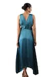 Buy_Geroo Jaipur_Blue Satin Handpainted Blooming Elegance Solid Asymmetric Dress With Scarf 