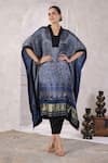 Buy_Geroo Jaipur_Blue Silk Handblock Floral Geometric V-neck Print Kaftan With Pant _at_Aza_Fashions