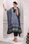 Buy_Geroo Jaipur_Blue Silk Handblock Floral Geometric V-neck Print Kaftan With Pant _Online_at_Aza_Fashions