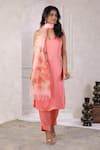 Buy_Geroo Jaipur_Peach Satin Handpainted Floral Spring Serenity Solid Kurta Set With Dupatta _at_Aza_Fashions