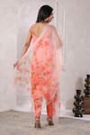 Shop_Geroo Jaipur_Peach Satin Handpainted Floral Spring Serenity Solid Kurta Set With Dupatta _at_Aza_Fashions