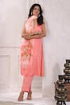 Buy_Geroo Jaipur_Peach Satin Handpainted Floral Spring Serenity Solid Kurta Set With Dupatta _Online_at_Aza_Fashions