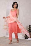 Shop_Geroo Jaipur_Peach Satin Handpainted Floral Spring Serenity Solid Kurta Set With Dupatta _Online_at_Aza_Fashions