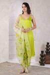 Buy_Geroo Jaipur_Green Satin Handpainted Floral Spring Serenity Strappy Kurta Set With Dupatta _at_Aza_Fashions