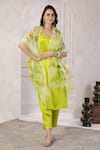 Buy_Geroo Jaipur_Green Satin Handpainted Floral Spring Serenity Strappy Kurta Set With Dupatta _Online_at_Aza_Fashions