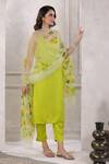 Buy_Geroo Jaipur_Green Satin Handpainted Floral Spring Serenity Strappy Kurta Set With Dupatta 