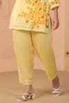 Geroo Jaipur_Yellow Jacquard Handpainted Floral V-neck Botanical Beauty Kurta With Pant _Online_at_Aza_Fashions