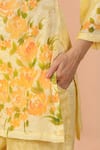 Shop_Geroo Jaipur_Yellow Jacquard Handpainted Floral V-neck Botanical Beauty Kurta With Pant _Online_at_Aza_Fashions