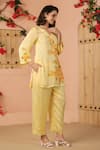 Shop_Geroo Jaipur_Yellow Jacquard Handpainted Floral V-neck Botanical Beauty Kurta With Pant 