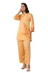 Shop_Geroo Jaipur_Peach Jacquard Handpainted Floral Botanical Beauty Woven Kurta With Pant _Online_at_Aza_Fashions