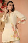 Shop_Geroo Jaipur_Off White Jacquard Handpainted Floral Botanical Beauty Woven Kurta With Pant _Online_at_Aza_Fashions