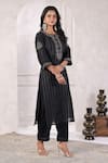 Shop_Geroo Jaipur_Black Chanderi Embroidered Thread Notched Vine Kurta With Pant _Online_at_Aza_Fashions