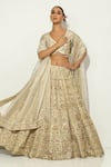 Buy_Vandana Sethi_Ivory Silk Tassels, Beads, Embroidery Bandeau Gul Zardozi Bridal Lehenga Set _at_Aza_Fashions