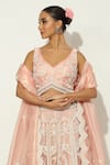 Shop_Vandana Sethi_Pink Organza Pearls Mughal Bahar Embroidered Bridal Lehenga Set _Online_at_Aza_Fashions