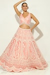 Shop_Vandana Sethi_Pink Organza Pearls Mughal Bahar Embroidered Bridal Lehenga Set _at_Aza_Fashions