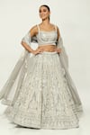 Buy_Vandana Sethi_Grey Silk , Pearls French Bloom Embroidered Bridal Lehenga Set _at_Aza_Fashions