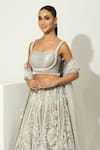 Shop_Vandana Sethi_Grey Silk , Pearls French Bloom Embroidered Bridal Lehenga Set _Online_at_Aza_Fashions