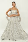 Shop_Vandana Sethi_Grey Silk , Pearls French Bloom Embroidered Bridal Lehenga Set _at_Aza_Fashions