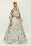 Buy_Vandana Sethi_Grey Silk , Pearls French Bloom Embroidered Bridal Lehenga Set 