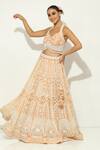 Shop_Vandana Sethi_Peach Organza Pearls Halter Neck Mughal Shamiyana Embroidered Bridal Lehenga Set _Online_at_Aza_Fashions