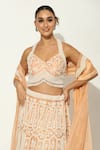 Shop_Vandana Sethi_Peach Organza Pearls Halter Neck Mughal Shamiyana Embroidered Bridal Lehenga Set _at_Aza_Fashions