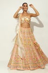 Buy_Vandana Sethi_Multi Color Shimmer Organza Embroidery Thread Scoop Gullista Bloom Lehenga Set _at_Aza_Fashions