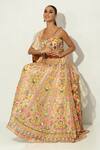 Buy_Vandana Sethi_Multi Color Shimmer Organza Embroidery Thread Scoop Gullista Bloom Lehenga Set _Online_at_Aza_Fashions