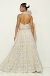 Vandana Sethi_Beige Shimmer Organza Embroidery Pearl Halter Gulshan Bagh Bridal Lehenga Set _Online_at_Aza_Fashions