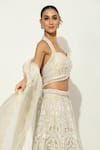 Shop_Vandana Sethi_Beige Shimmer Organza Embroidery Pearl Halter Gulshan Bagh Bridal Lehenga Set _Online_at_Aza_Fashions