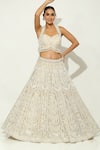 Shop_Vandana Sethi_Beige Shimmer Organza Embroidery Pearl Halter Gulshan Bagh Bridal Lehenga Set _at_Aza_Fashions