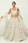 Buy_Vandana Sethi_Beige Shimmer Organza Embroidery Pearl Halter Gulshan Bagh Bridal Lehenga Set 