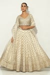 Buy_Vandana Sethi_Ivory Shimmer Raw Silk Embroidery Zardozi Leaf Padma Bagh Bridal Lehenga Set _Online_at_Aza_Fashions