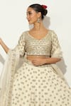 Shop_Vandana Sethi_Ivory Shimmer Raw Silk Embroidery Zardozi Leaf Padma Bagh Bridal Lehenga Set _Online_at_Aza_Fashions