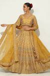 Buy_Vandana Sethi_Yellow Dupion Silk Embroidered Zardosi V Neck Lehenga Set _at_Aza_Fashions