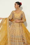 Buy_Vandana Sethi_Yellow Dupion Silk Embroidered Zardosi V Neck Lehenga Set _Online_at_Aza_Fashions