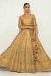 Shop_Vandana Sethi_Yellow Dupion Silk Embroidered Zardosi V Neck Lehenga Set _Online_at_Aza_Fashions