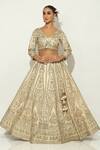 Buy_Vandana Sethi_Ivory Shimmer Raw Silk Embroidered Zardosi V Neck Oriental Lehenga Set _Online_at_Aza_Fashions