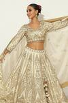 Vandana Sethi_Ivory Shimmer Raw Silk Embroidered Zardosi V Neck Oriental Lehenga Set _at_Aza_Fashions