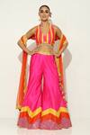 Buy_Vandana Sethi_Fuchsia Dupion Silk Embroidered Mirror V Neck Blouse Sharara Set _at_Aza_Fashions