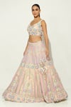 Shop_Vandana Sethi_Pink Shimmer Organza Embroidered Sequin Leaf Floral Lehenga Set _Online_at_Aza_Fashions