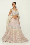 Shop_Vandana Sethi_Pink Shimmer Organza Embroidered Sequin Leaf Floral Lehenga Set _at_Aza_Fashions