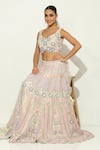 Vandana Sethi_Pink Shimmer Organza Embroidered Sequin Leaf Floral Lehenga Set _at_Aza_Fashions