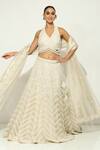 Buy_Vandana Sethi_Ivory Shimmer Organza Embroidered Pearl Leaf Work Lehenga Set _at_Aza_Fashions