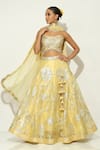 Buy_Vandana Sethi_Yellow Shimmer Organza Embroidered Gota Sweetheart Floral Lehenga Set _at_Aza_Fashions