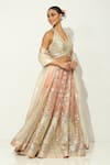 Vandana Sethi_Pink Shimmer Organza Embroidered Gota Patti Halter Neck Floral Lehenga Set _at_Aza_Fashions