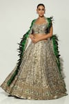 Buy_Vandana Sethi_Green Shimmer Georgette Embellished Sequin Sweetheart Geometric Lehenga Set _at_Aza_Fashions