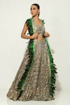 Shop_Vandana Sethi_Green Shimmer Georgette Embellished Sequin Sweetheart Geometric Lehenga Set _at_Aza_Fashions