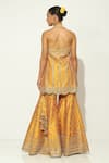 Vandana Sethi_Yellow Dupion Silk Embellished Mirrorwork Halter Neck Kurta Sharara Set _Online_at_Aza_Fashions