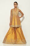 Buy_Vandana Sethi_Yellow Dupion Silk Embellished Mirrorwork Halter Neck Kurta Sharara Set 