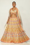 Buy_Vandana Sethi_Ivory Shimmer Raw Silk Embellished Sequin V-neck Floral Bead Lehenga Set _at_Aza_Fashions